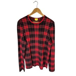 HUGO BOSS Men‎ Red Black Plaid Extrafine Merino Wool Long Sleeve Sweater L